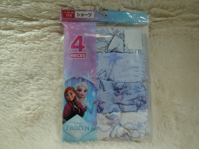 S新品110-747 4枚組 ディズニー アナ雪 ジュニアショーツ  ブルー系 2枚 バックプリント + 白・ブルー 総柄拍卖