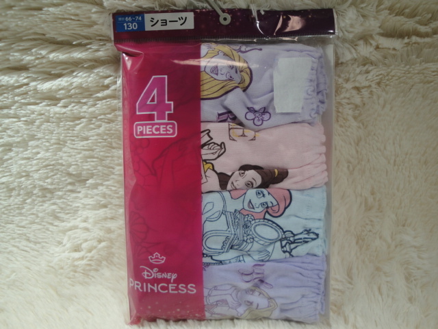 S新品130-750 4枚組 ディズニー プリンセス ジュニアショーツ  ピンク + 薄紫 + 紫 + 薄ブルー すべてバックプリント拍卖