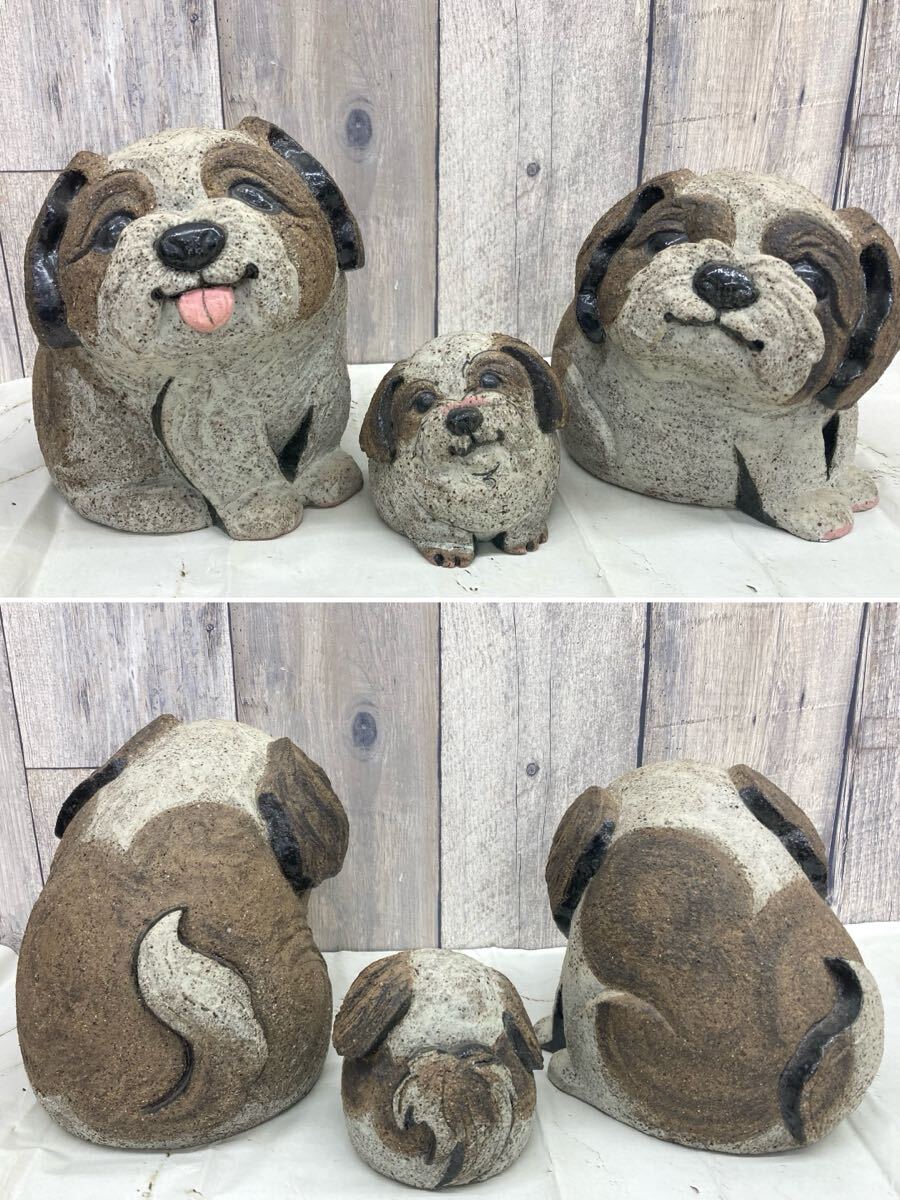 〈N8621〉作家者 ハンドメイド シーズー 犬 3体 親子 置物 焼物 手作り インテリア拍卖