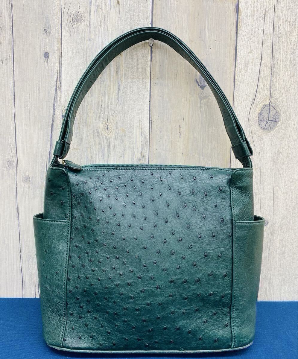 〈N8957〉 オーストリッチ ショルダーバッグ グリーン 鞄拍卖