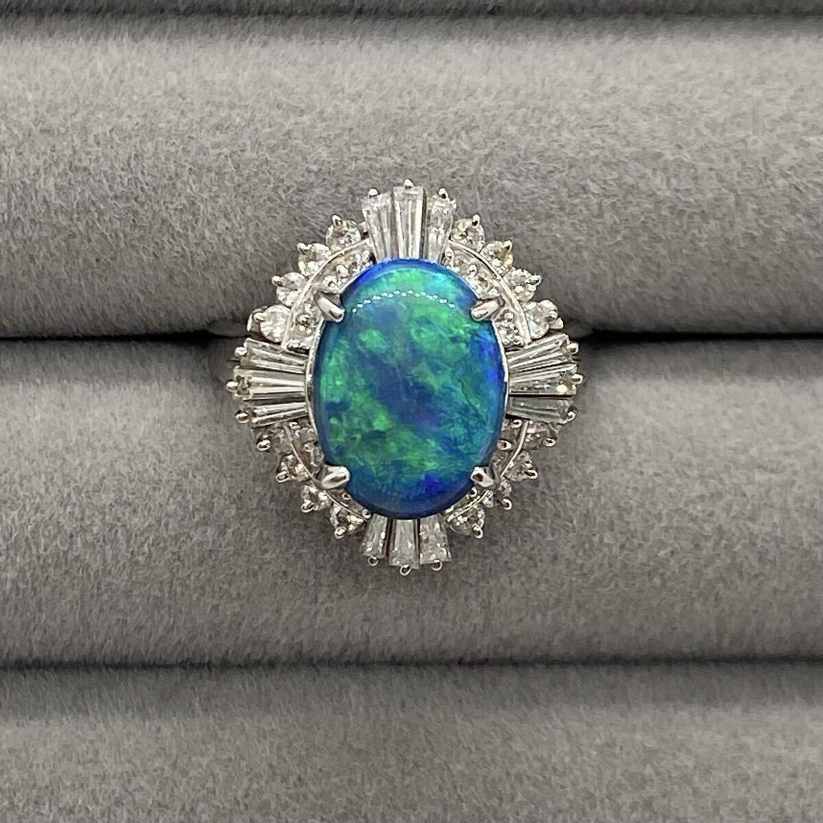 指輪 ブラックオパール 2.63ct プラチナ PT900 ダイヤモンド1.00ct 指輪 リング アクセサリー (全体の重さ10g) 14~15号 (mk)拍卖