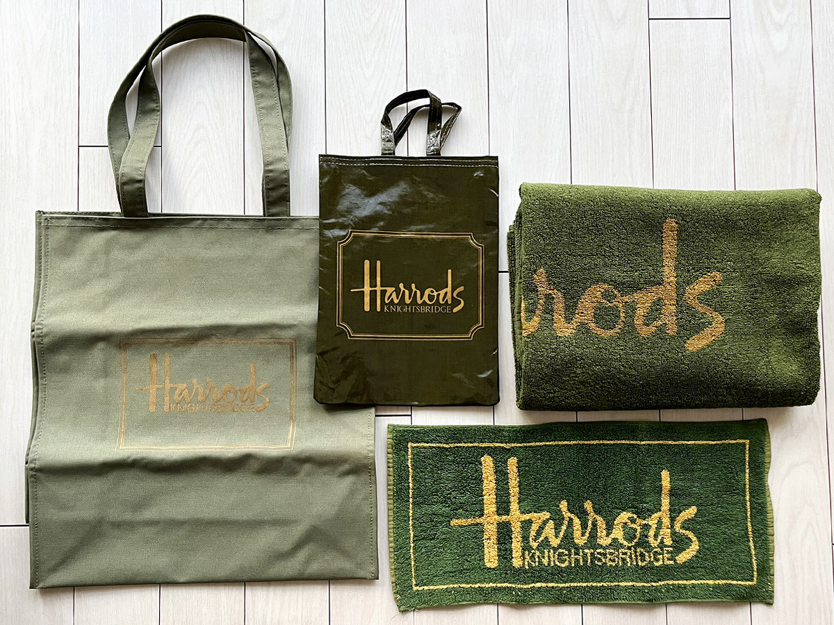 ハロッズ Harrods 英国ヴィンテージグッズ まとめて トートバッグ レジャータオル など 4点セット 英国製 アイルランド製拍卖