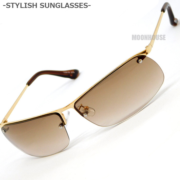 送料無料 新品 チョイ悪系 オラオラ系 サングラス メンズ 男性用 UVカット ハーフリム型 悪羅悪羅系 伊達眼鏡 メガネ ブラウンハーフ■拍卖