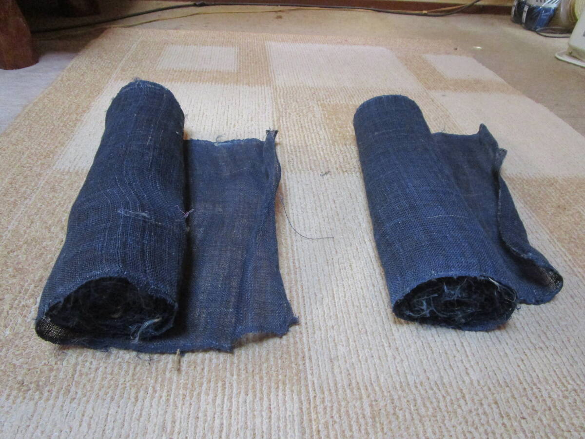 古裂 古布 古生地 藍染 麻 反物2本 幅約37.5cm 長さ約8m20cmと8m30cm ヤマト着払い発送拍卖