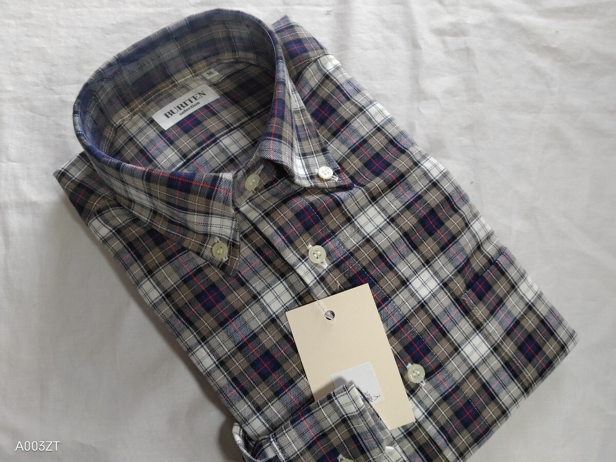 L寸・秋物新品/日本製・綿100%チェックBDシャツ■グレー×ネイビー拍卖