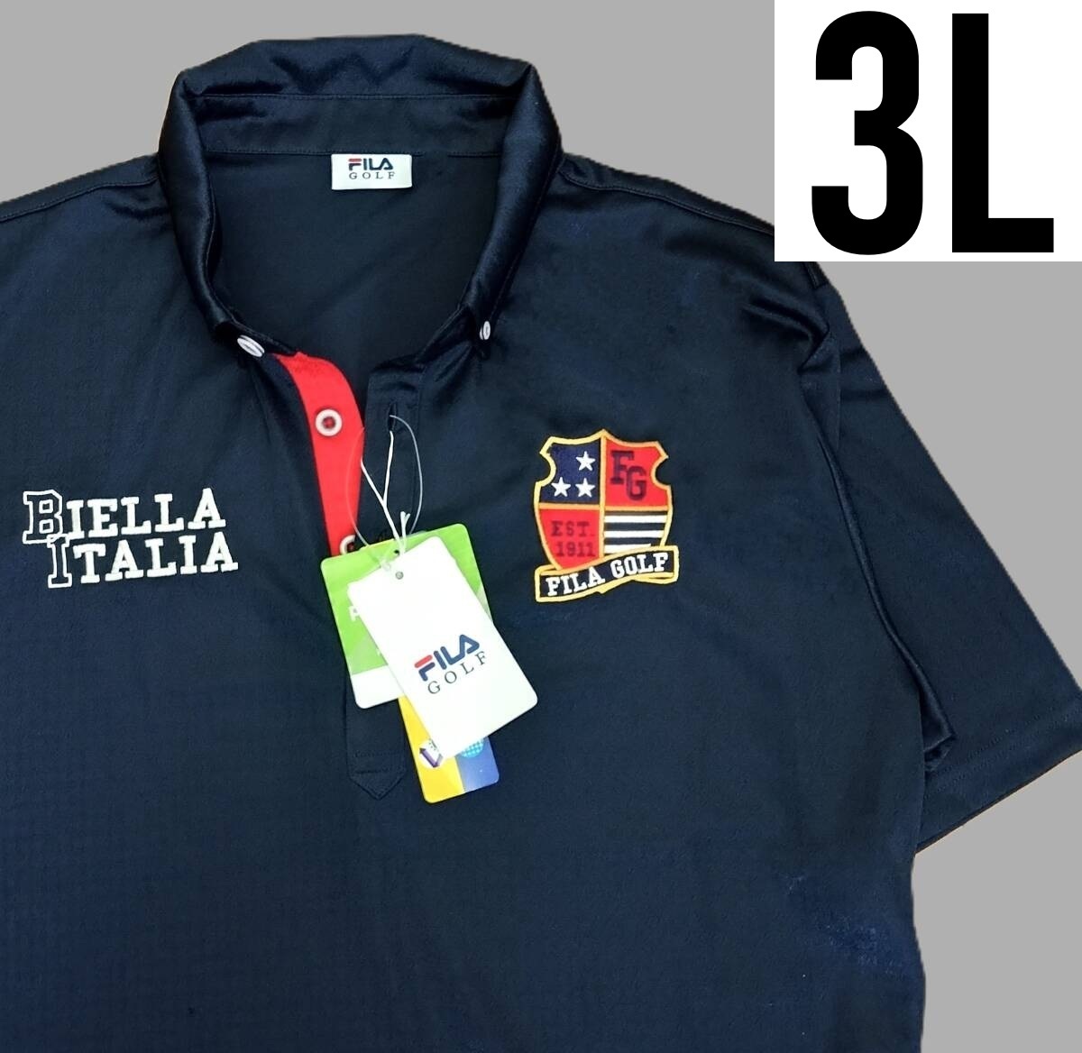 (フィラ8) 新品 フィラ ゴルフ 半袖 ポロシャツ ボタンダウンシャツ 744623NV 紺 ネイビー メンズ3L (XXL、XO)拍卖