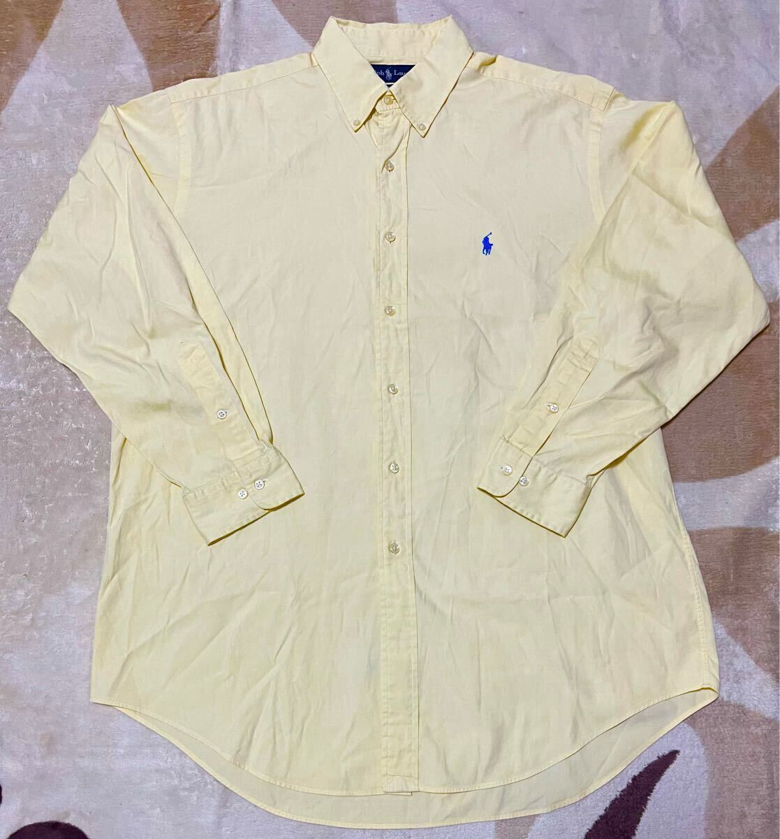 RALPH LAUREN ラルフローレン 長袖シャツ ロングシャツ 黄色 イエロー 古着 メンズ 大きいサイズ拍卖