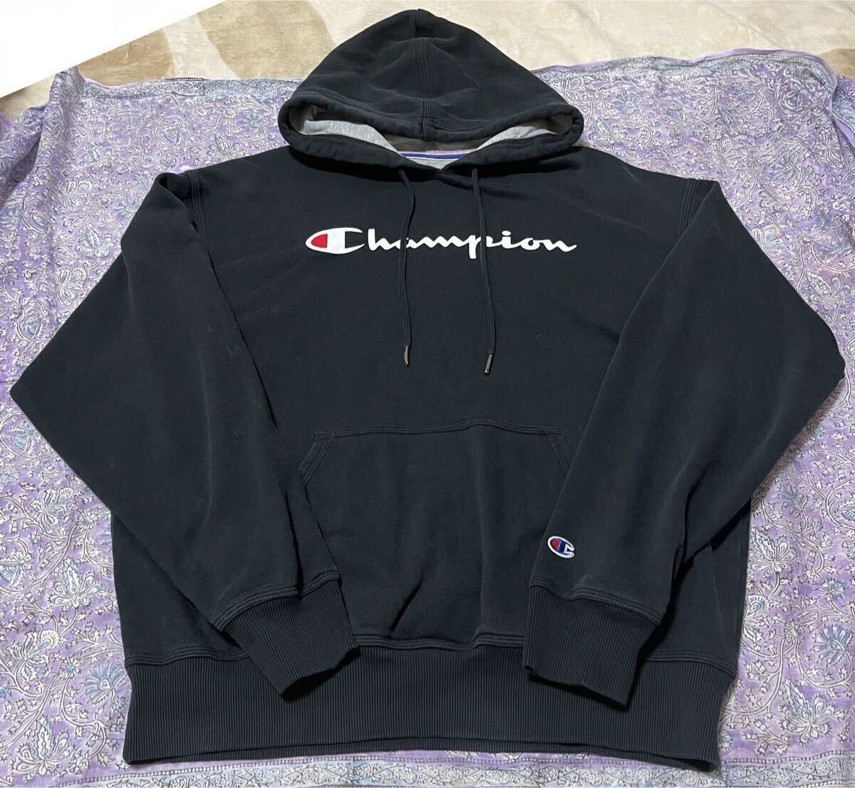 Champion チャンピオン パーカー スウェット ブラック 黒 メンズ L 古着 フード フーディー拍卖