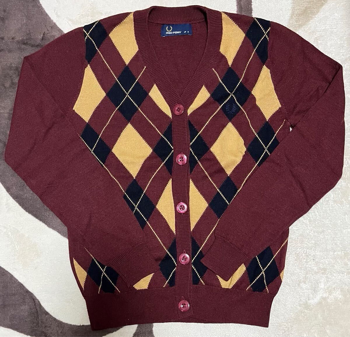 美品 FRED PERRY フレッドペリー レディース カーディガン Sサイズ 秋服 アーガイルチェック拍卖