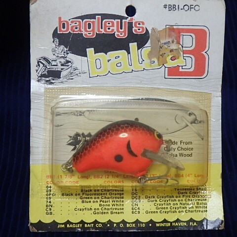 1970年代 オールド バグリー バルサB1 クサビ型リップ 未開封品! VINTAGE BAGLEY WEDGE LIP BALSA B1 0FO BLACK on FIRE ORANGE NIP!拍卖