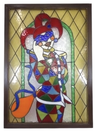 レトロモダンなデザインが魅力的! 近代物 ステンドグラス『ピエロ』ハンドメイド KEA710拍卖