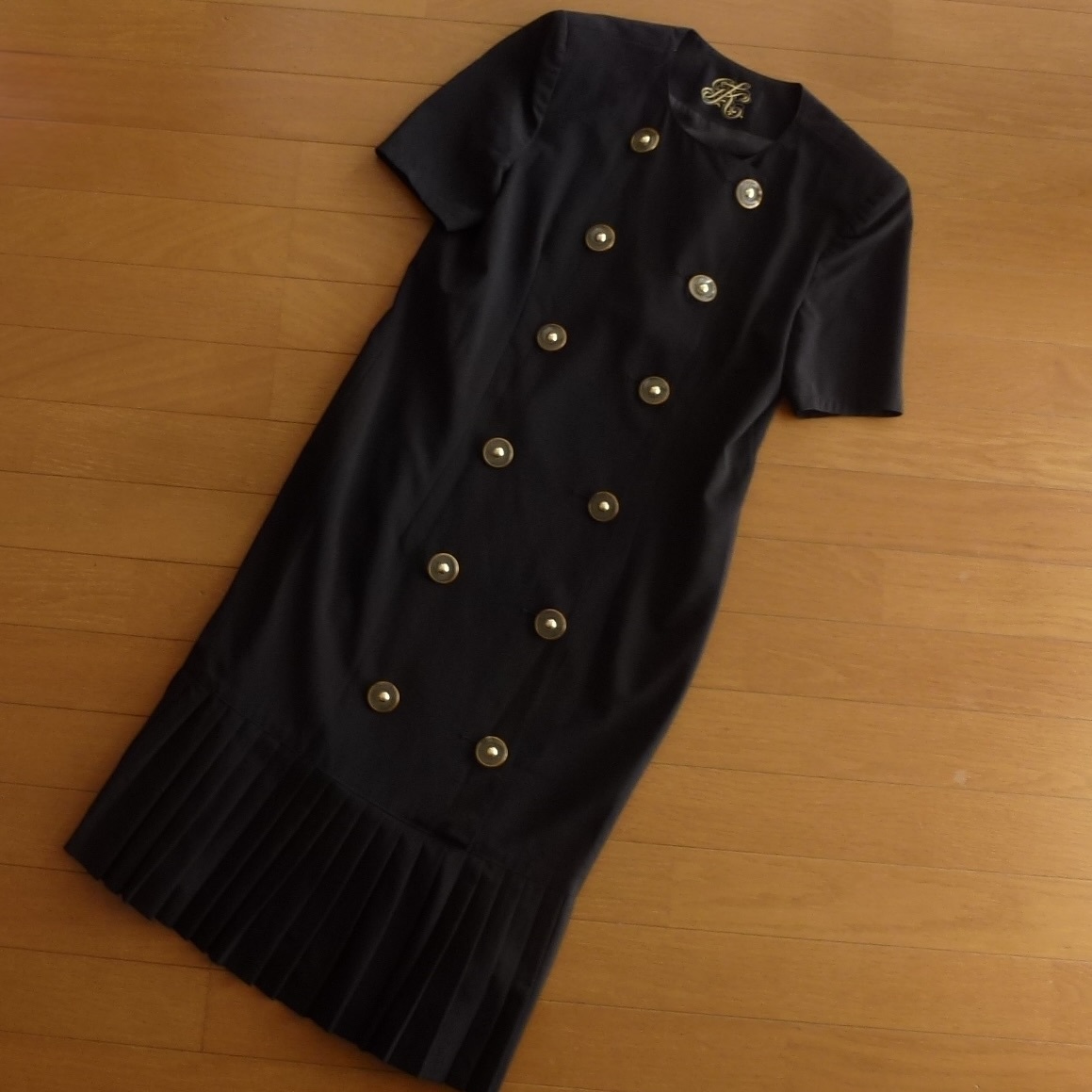 GK 伊太利屋 イタリヤ 半袖 ワンピース 肩パッド プリーツ ヴィンテージ オールド 昭和レトロ 黒 即決あり!拍卖