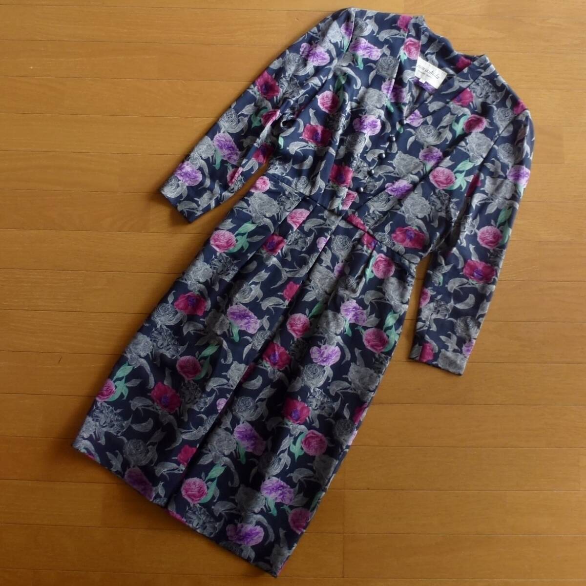 良品 jun ashida ジュンアシダ 花柄 ワンピース 薔薇 レディース 9号 即決あり!拍卖