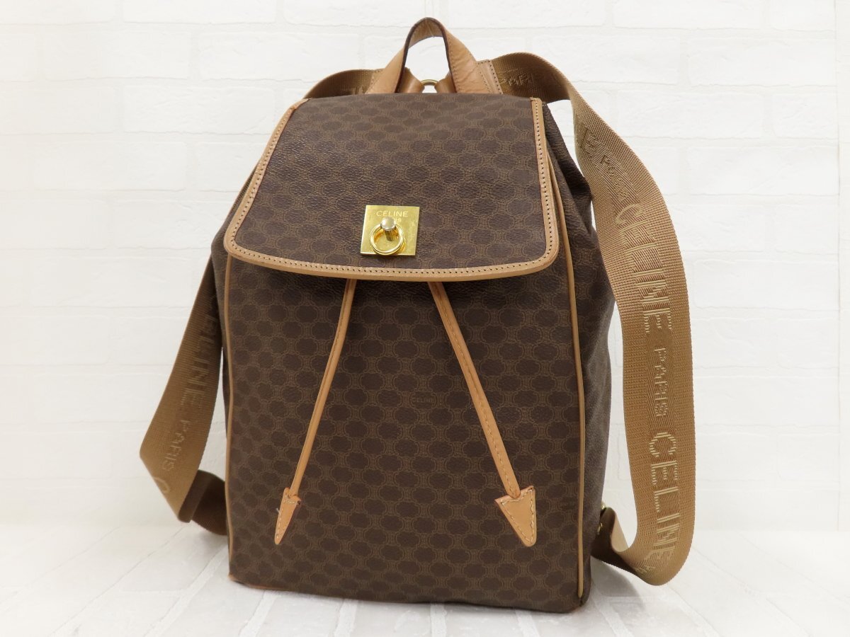◆超美品◆CELINE セリーヌ◆マカダム◆PVC カーフ レザー 本革◆リュック サック バックパック◆茶 ゴールド金具◆ヴィンテージ◆A13948拍卖