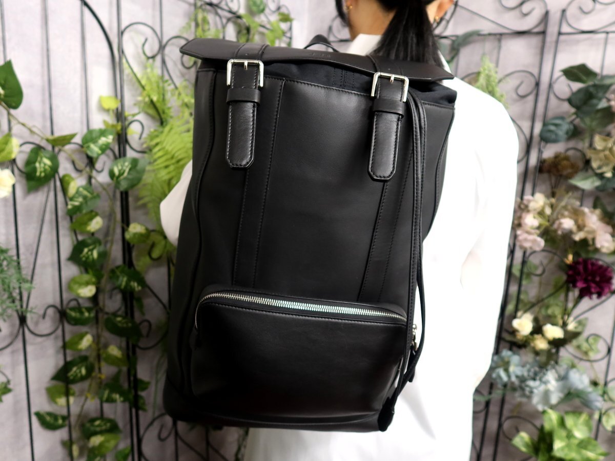 ●超美品●dunhill ダンヒル●メンズ●ハムステッド●キャンバス カーフ レザー 本革●リュックサック●黒●SV金具●A4 書類 収納●Js61570拍卖