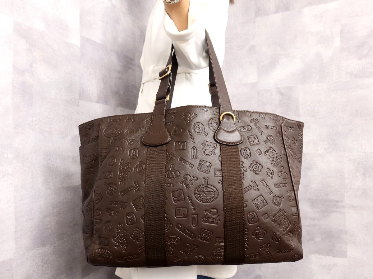 ●超美品●LOEWE ロエベ●160周年記念●アナグラム●ロゴ型押し●カーフ レザー 本革●トート バッグ●ブラウン●G金具●肩掛け●Js61852拍卖