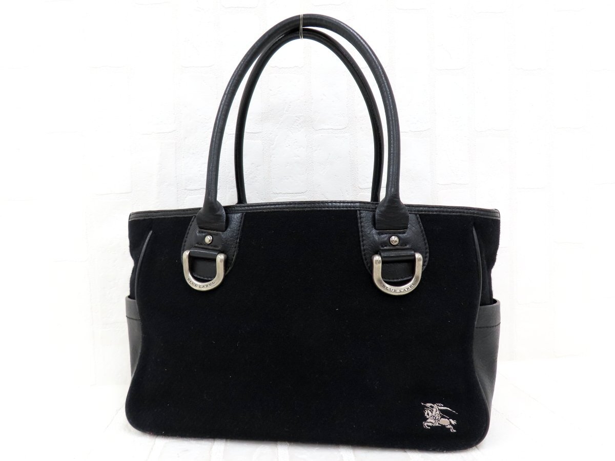 ◆美品◆BURBERRY バーバリー◆ブルーレーベル◆内ノバチェック◆ウール カーフ レザー 本革◆トート バッグ◆ブラック SV金具◆A14050拍卖