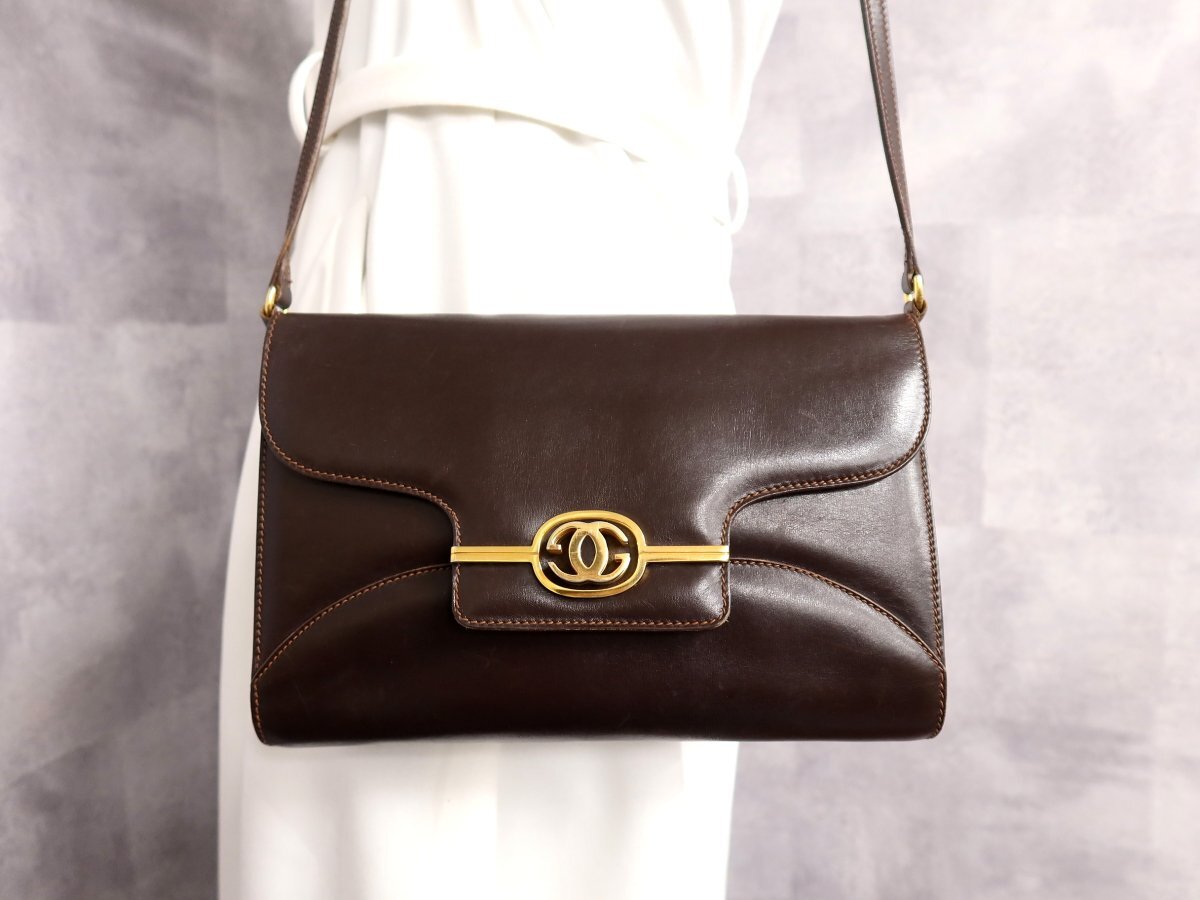 ●超美品●オールド グッチ●インターロッキング●カーフ レザー 本革●ショルダー バッグ●ダークブラウン●G金具●ヴィンテージ●Js61830拍卖