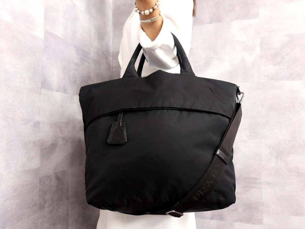 ●超美品●PRADA プラダ●リバーシブル●ポコノ ナイロン カーフ レザー 本革●2way トート バッグ●黒●シルバー金具●A4 かばん●Js61855拍卖