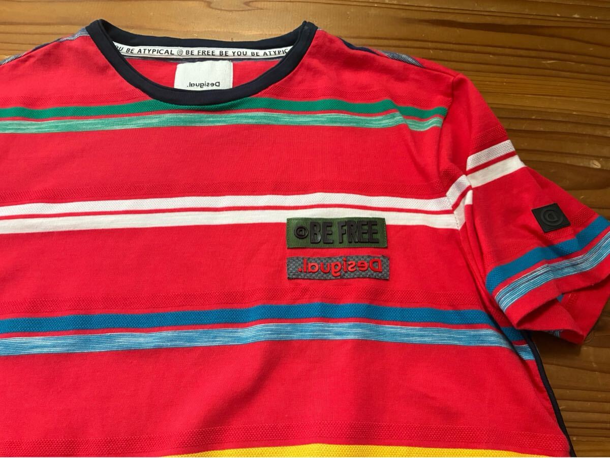 送料込み!! Desigual ボーダー 半袖Tシャツ Sサイズ 175/92A デシグアル 赤 レッド 美品 マルチカラー拍卖