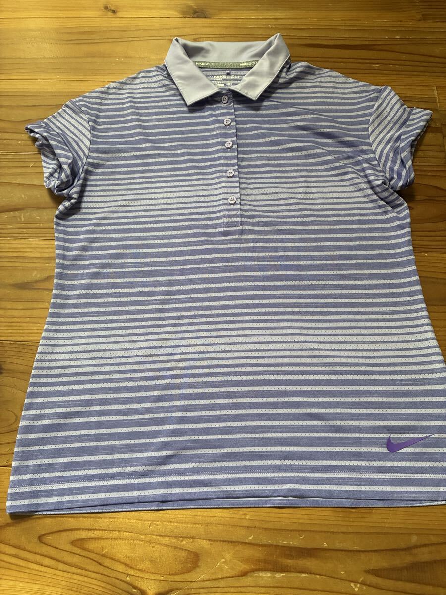 送料込み!! NIKE GOLF 半袖ポロシャツ  Lサイズ 紫 パープル DRI-FIT GOLF ゴルフウェア  速乾素材 ボーダー 165/88A拍卖