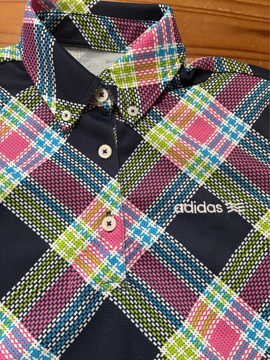 送料込み!!adidas 半袖ポロシャツ チェック 美品  Sサイズ アディダス GOLF ゴルフウェアー  ポロシャツ ボタンダウン拍卖