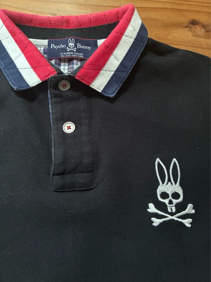 送料込み!! Psicho Bunny 半袖ポロシャツ 黒 Mサイズ  サイコバニー  ブラック ロゴ刺繍 ポロシャツ うさぎ イギリス拍卖