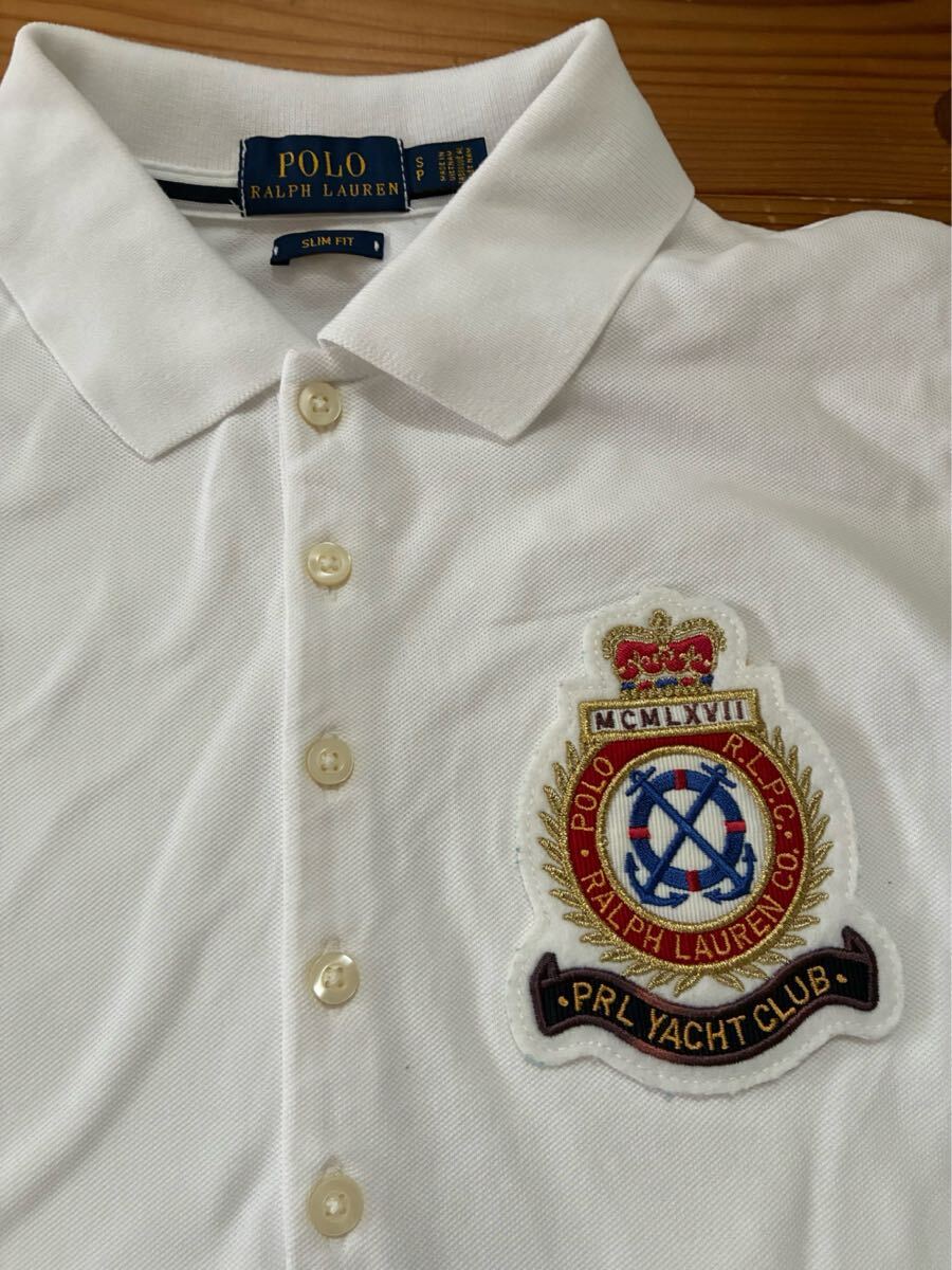 送料込み!!  POLO RALPH LAUREN 半袖ポロシャツ ラルフローレン 白 Sサイズ 刺繍ワッペン 美品  ポロ 鹿の子拍卖
