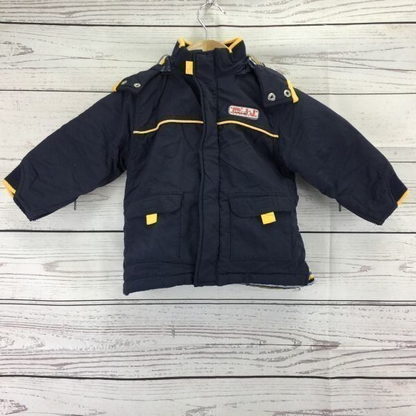 ムージョンジョン★裏フリース/フーデッドジャンパー【キッズ80/紺×黄色】着脱可フード/ブルゾン/Mou jon jon◆BA146-A拍卖