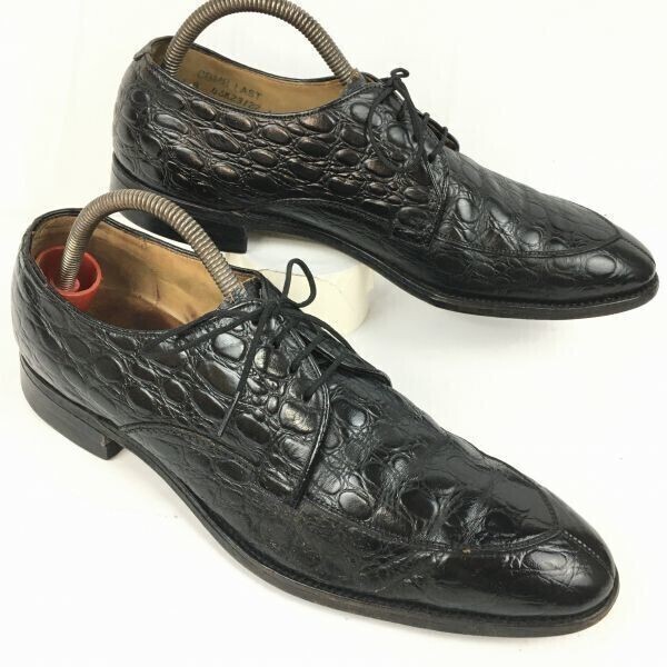 80s以前?ビンテージ品 Gold Bond/ゴールドボンド クロコダイル型押し Uチップ黒 サイズ11B 27.5-28.5程度 管NO.ZB-219拍卖