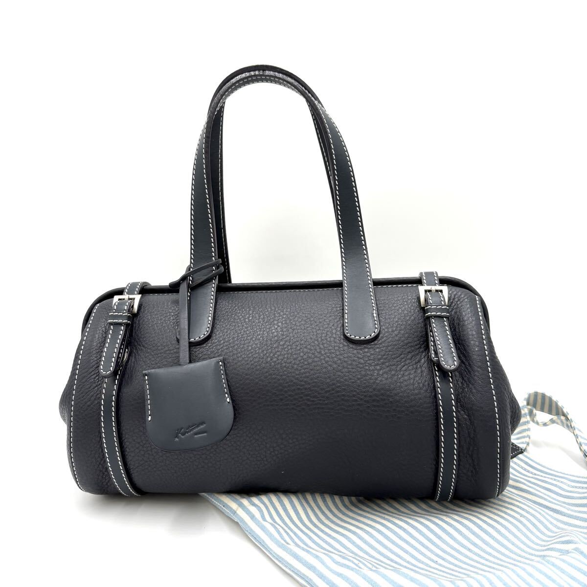 A ■ 保存袋付き '洗練されたデザイン' kitamura キタムラ LEATHER ハンドバッグ 手提げ 肩掛け鞄 ミニ ボストンバッグ 婦人鞄 カバン 拍卖