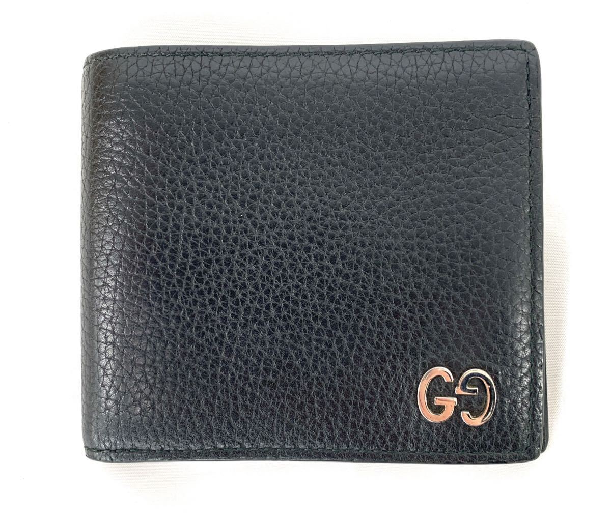 T10/044 良品 GUCCI グッチ レザー財布 折り財布 GGマーモント ブラック拍卖