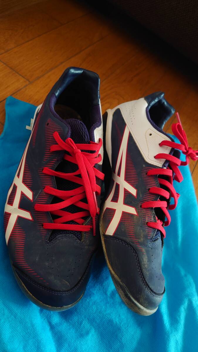 アシックス野球スパイク プラスチック26cmソフトボール紺赤ジュニア キッズ拍卖