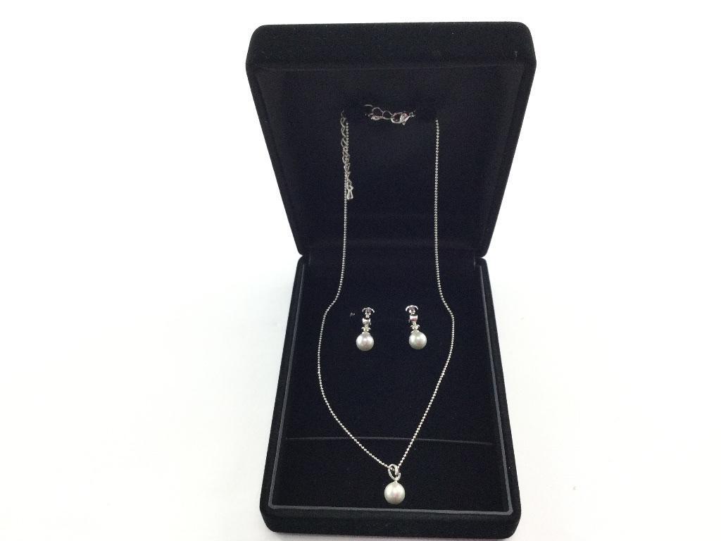フォーマルアクセサリー 2点セット 真珠ネックレス & 真珠イヤリング 淡水パール ホワイト拍卖