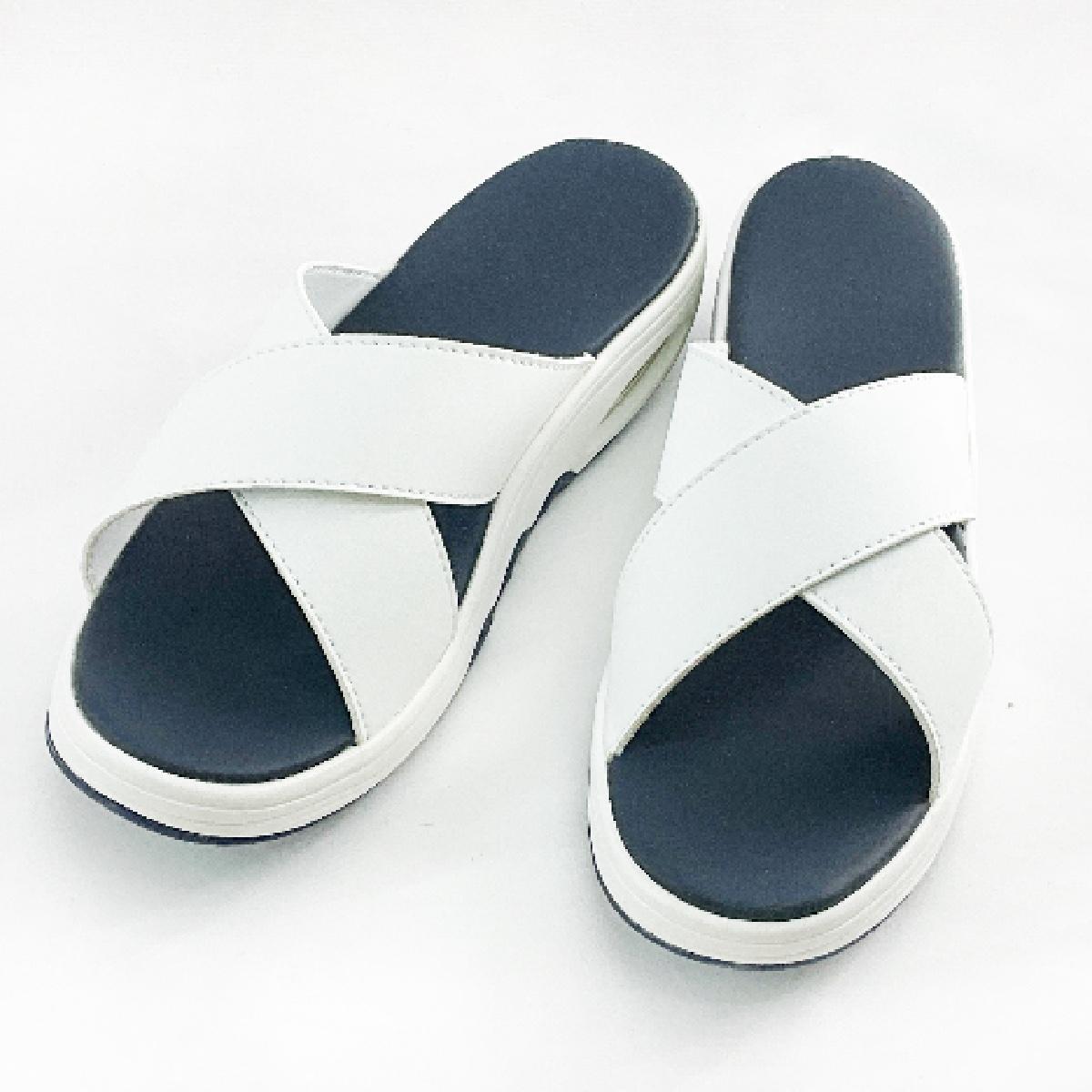 訳あり 舟底ソール クロスバンドサンダル 衝撃吸収快適サンダル 看護師 介護士 L 24.0~24.5cm ホワイトxネイビー拍卖