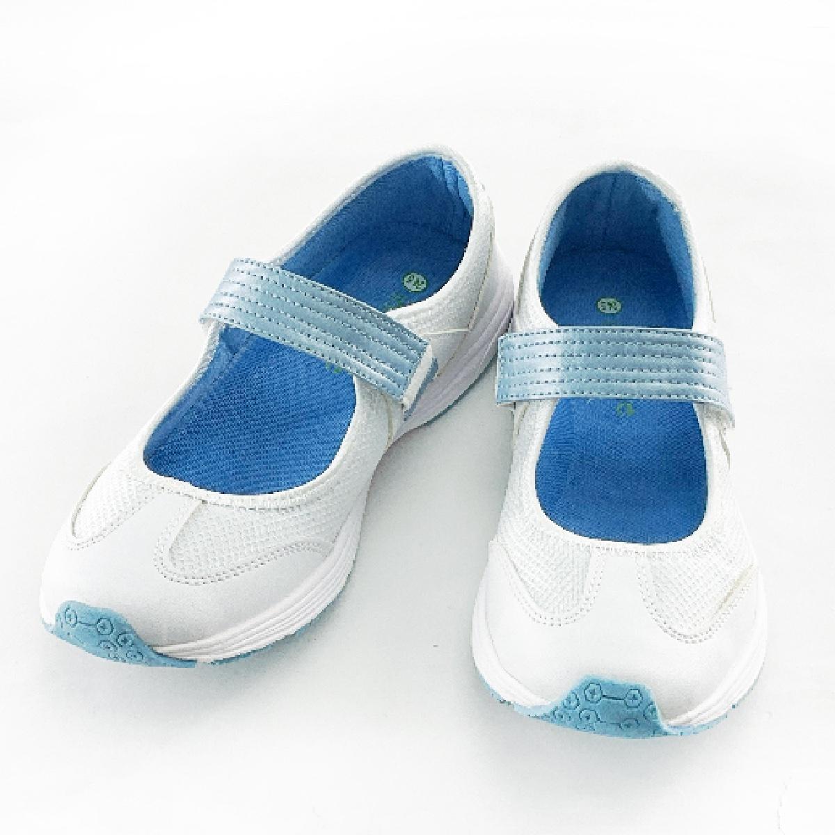 訳あり ナースシューズ レディース 介護 静音 軽量 マジックテープ 看護師 介護士 24.5cm ホワイトxブルー拍卖