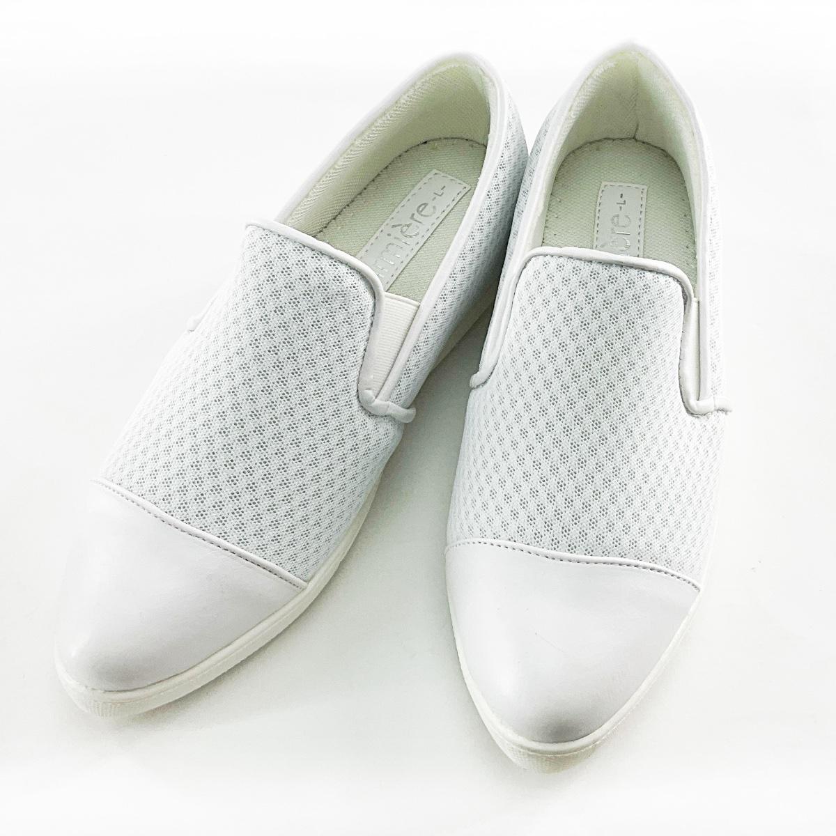 ポインテッドトゥ メッシュ スリッポン シューズ 看護師 介護士 Lサイズ 24.0~24.5cm ホワイト拍卖