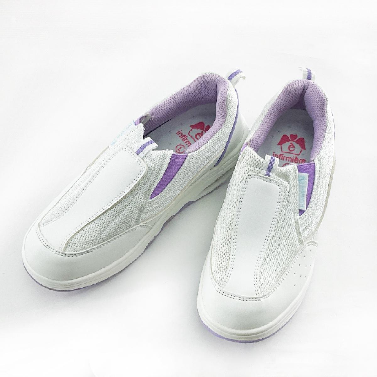訳あり メッシュ らくらくステップ 2WAY スリッポンシューズ 看護師 介護士 Lサイズ 23.5~24.0cm ホワイトxラベンダー拍卖