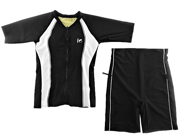 レディース水着 2点セットフィットネス補正水着 パワーネット Fe 袖付き フロントファスナー 体型カバー 3L ホワイトxブラック拍卖