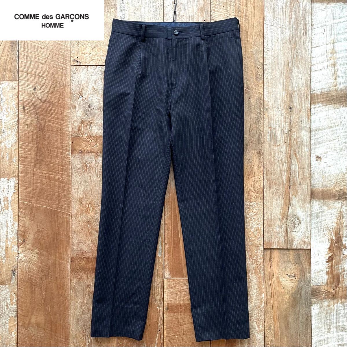 【極美品】COMME des GARONS HOMME コムデギャルソンオム 1プリーツ 1タック ストライプ柄 AD2006 テーパード ウール スラックスパンツ L拍卖