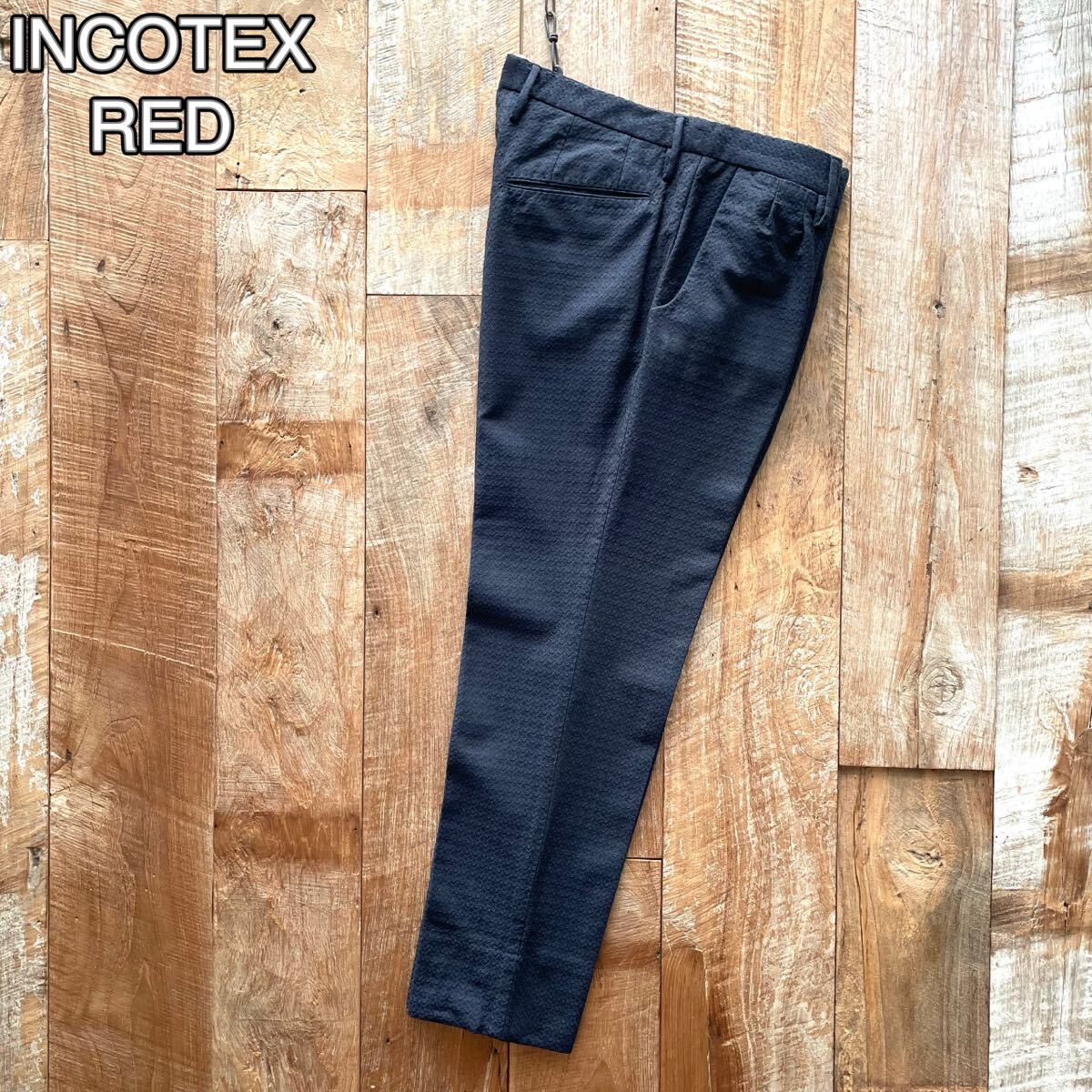 【極美品】INCOTEX RED インコテックスレッド テーパード ウール スラックス パンツ 48 ネイビー BEAMSF取扱拍卖