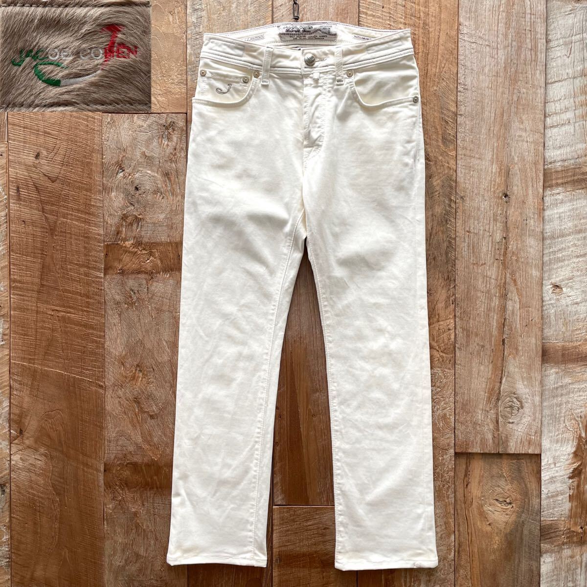 【極美品】JACOB COHEN ヤコブコーエン PW688 テーパード デニム パンツ 28 ホワイト ストラスブルゴ取扱拍卖