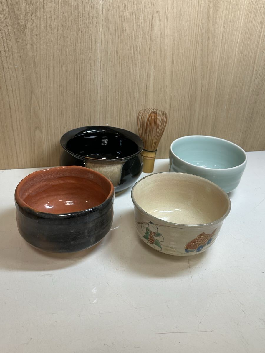 Y10017 抹茶茶碗 建水 茶筅まとめて 5点 茶碗 茶器 陶器 抹茶碗 在銘 茶道具拍卖