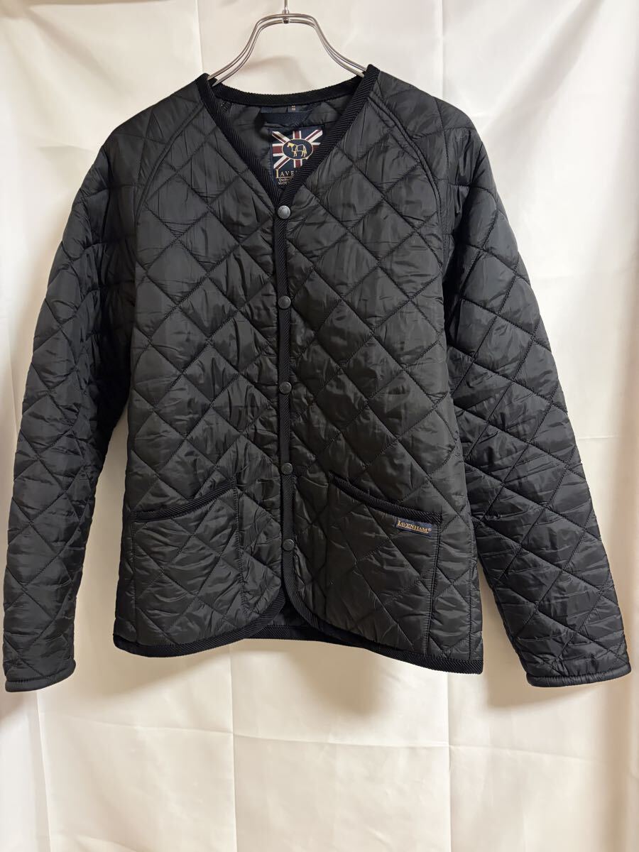 LAVENHAM ラベンハム キルティングジャケット ノーカラー 38 M ブラック カーディガン イギリス製 UK拍卖