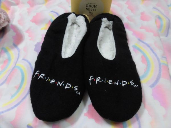 1828-2 婦人裏ボア ルームシューズ (滑り止め) 黒に英字拍卖