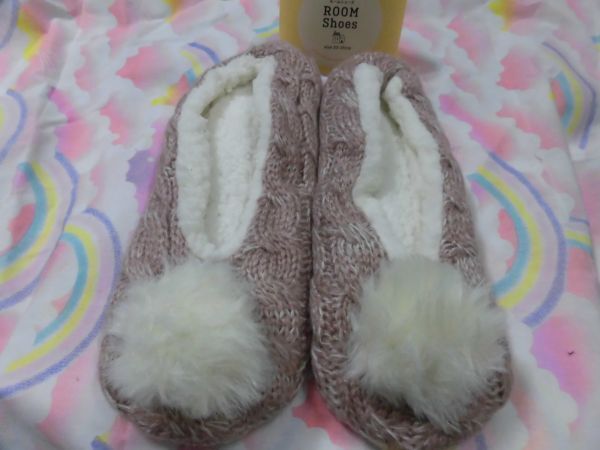 1829 婦人裏ボア ルームシューズ (滑り止め)ピンクグレー拍卖