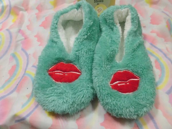 1837-2 婦人裏ボア ルームシューズ (滑り止め)薄緑拍卖