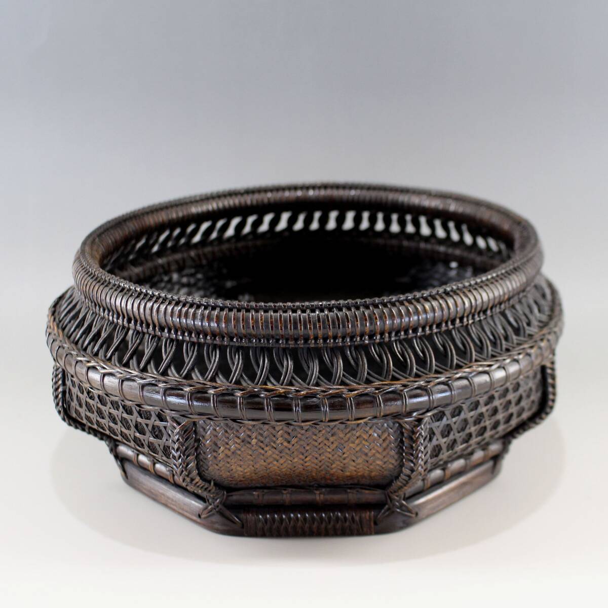 【和田鱗師】 唐物写 炭斗 共箱 八角 茶道具 炭道具 和田鱗司 拍卖