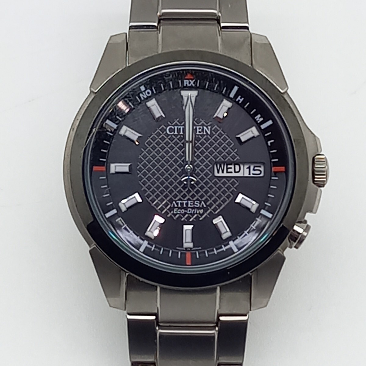 シチズン エコドライブ アテッサ チタン デイデイト H100-T016243 電波ソーラー メンズ 腕時計 CITIZEN 現状品拍卖