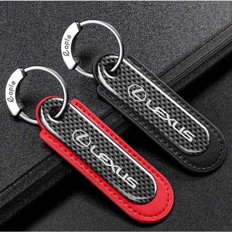 レクサス カーボンキーホルダー 本革レザー 車のキーチェーン 車のキータグペンダント 高級 キーリング 外せるリング ブラック/レッド拍卖